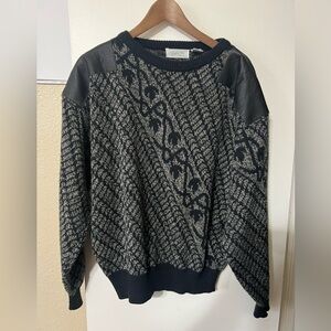 Pacific Club Women’s Vintage Wool Blend Sweater w/ Leather Trim SzL Grandmacore